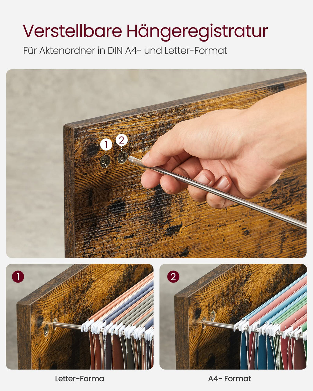 VASAGLE Rollcontainer, Aktenschrank, mit 3 Schubladen und Rollen, offene Fächer, für Dokumente in DIN A4-, Letter-Format, Druckerständer, Industrie-Design, vintagebraun-schwarz OFC041B01
