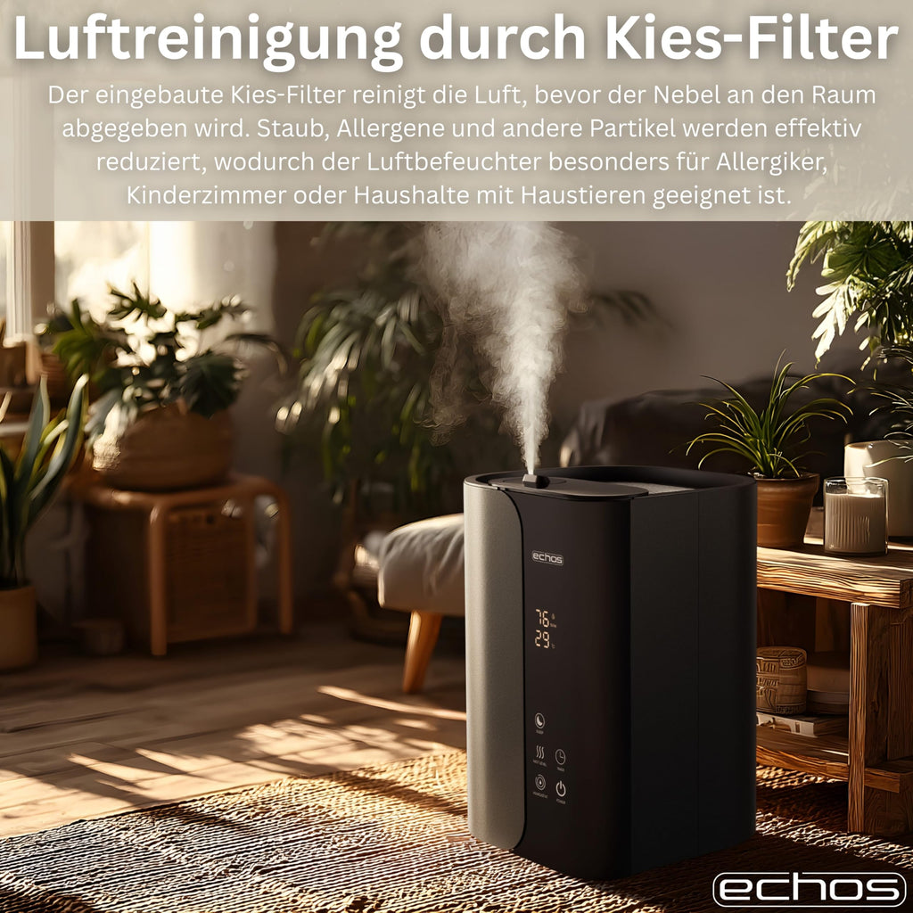 Steinborg® Luftbefeuchter 5 Liter Ultraschall Vernebler mit Fernbedienung Luftreinigungsgerät Luftreiniger Hygrometer LED-Touch-Display ultra leise leistungsstark 350ml/h Öl Aroma Fach Timer Auto-Stop