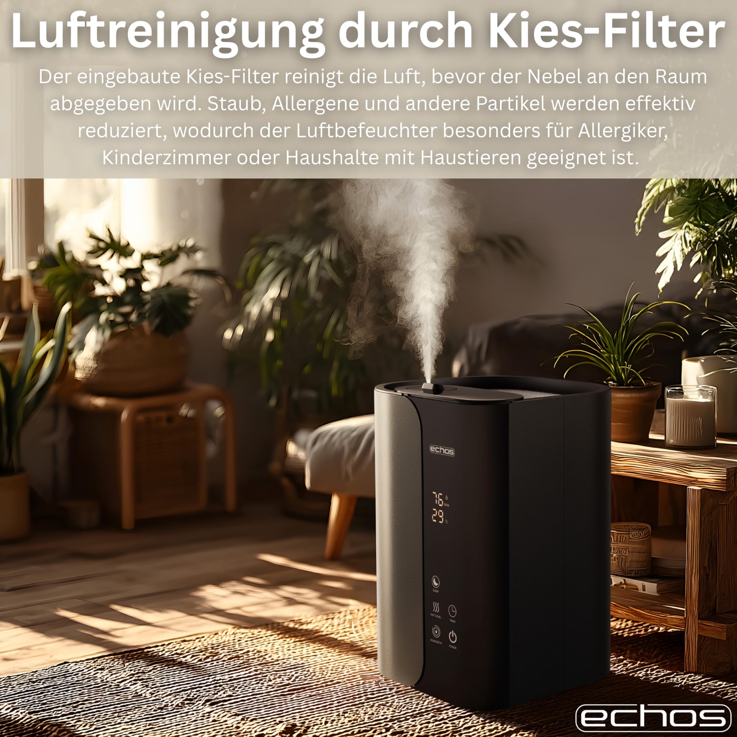 Steinborg® Luftbefeuchter 5 Liter Ultraschall Vernebler mit Fernbedienung Luftreinigungsgerät Luftreiniger Hygrometer LED-Touch-Display ultra leise leistungsstark 350ml/h Öl Aroma Fach Timer Auto-Stop