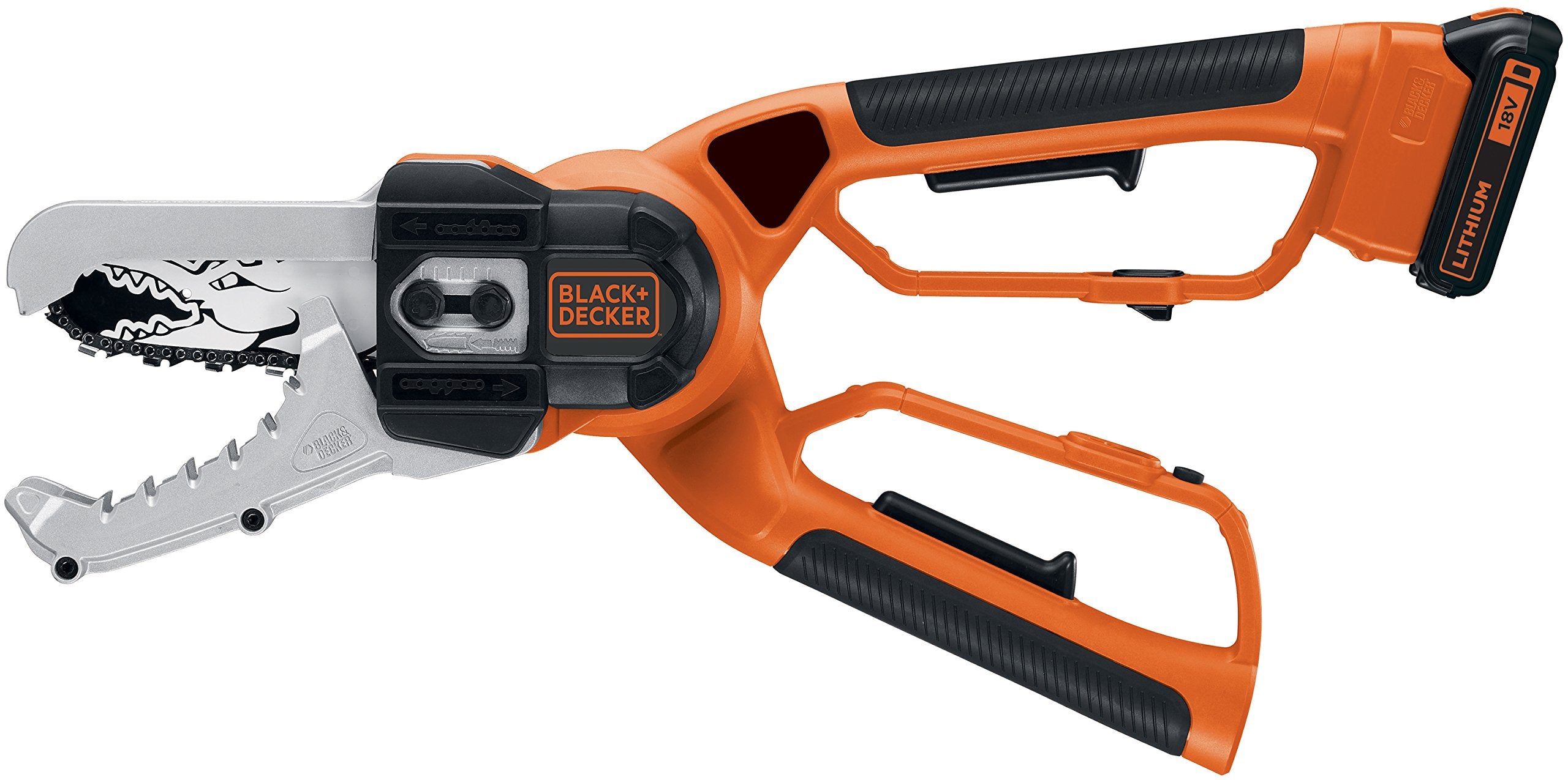 Black+Decker 18V Akku-Astschere Alligator (18V, 2.0Ah, 15cm Schwertlänge, bis 100mm Durchmesser, patentierte Klemmbacken, kabellos für maximale Freiheit beim Holzschnitt, inkl. Akku + Ladegerät)