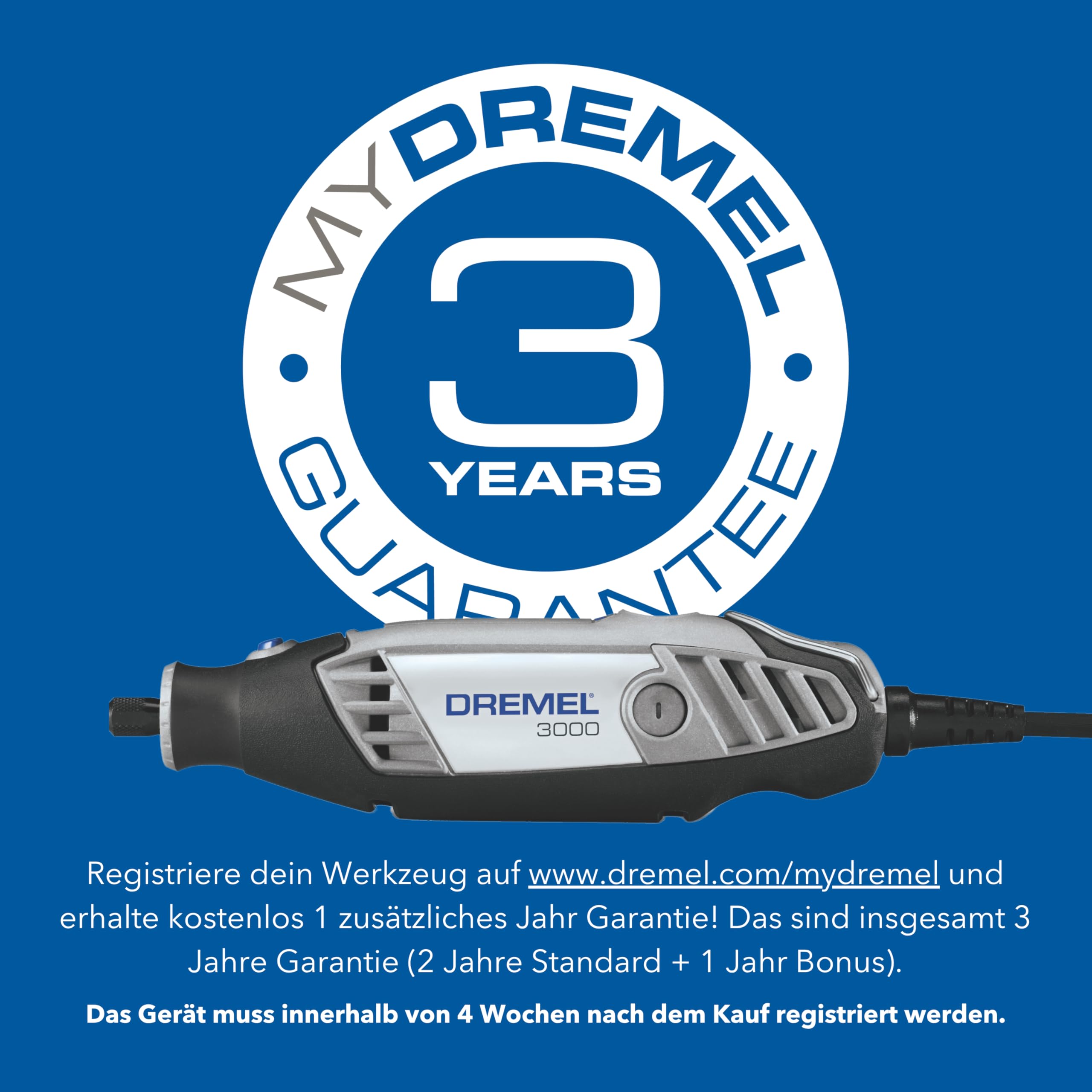 Dremel 3000 Multifunktionswerkzeug 130W, Set mit 1 Aufsatz, 25 Zubehörteilen, Variable Drehzahl 10.000-33.000 U/min zum Schneiden, Schleifen, Gravieren, Polieren, Schärfen, Reinigen, Schnitzen
