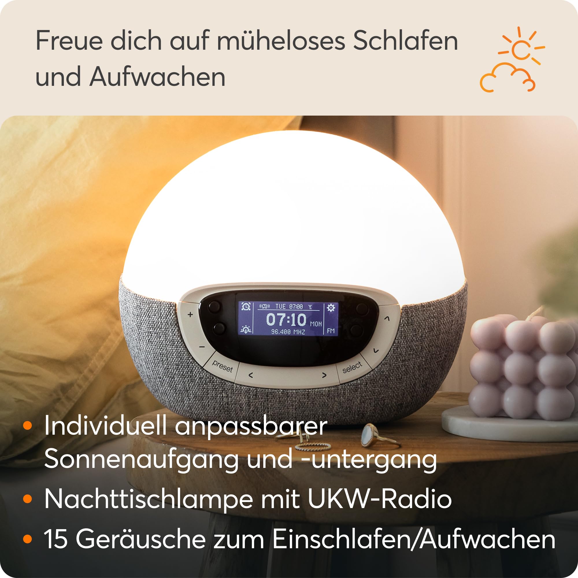 Lumie Bodyclock Shine 300 - Lichtwecker mit Radio, 15 Klängen und Einschlafsonnenuntergang