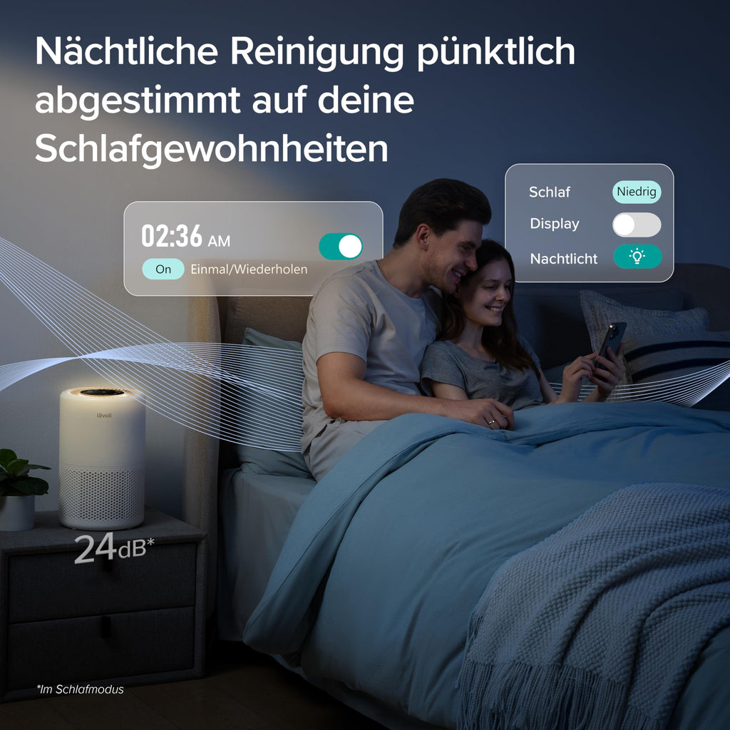 LEVOIT Luftreiniger 3-in-1 HEPA Filter, Luftfilter gegen Schimmel, Staub, Pollen & Gerüche, Air Purifier für Schlafzimmer, App Steuerung & Timer, Schlafmodus & Nachtlicht, Mattweiß