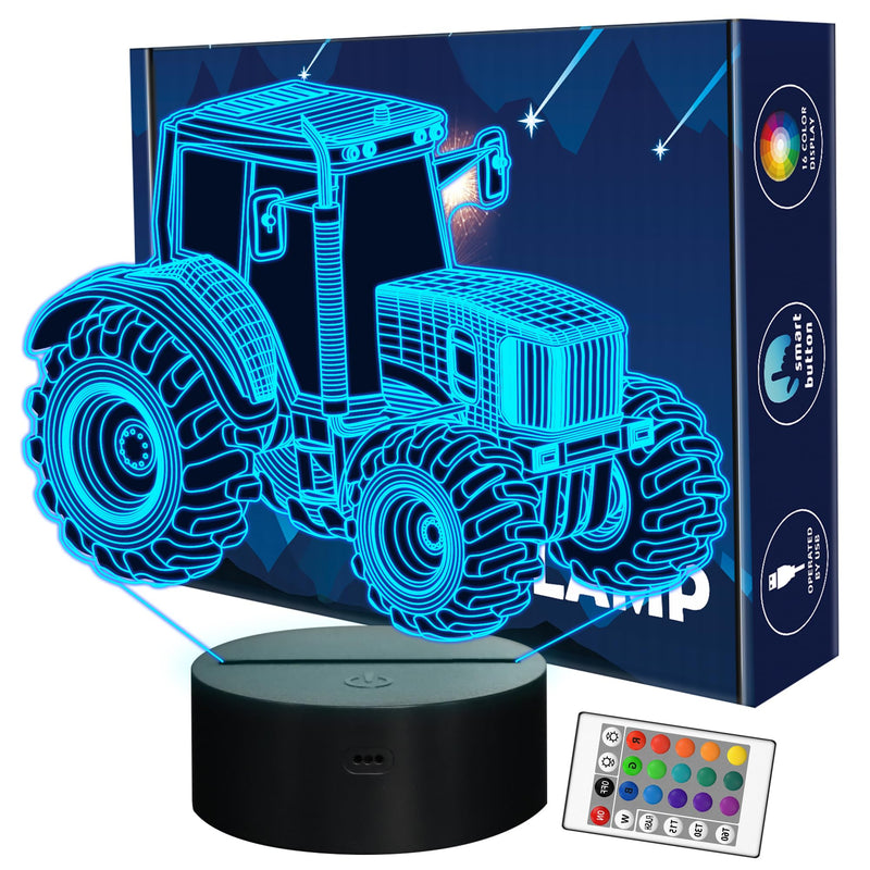 Traktor 3D Illusionslampe Geburtstagsgeschenk Nachtlicht Kinder Nachttischlampe, FULLOSUN 16 Farben Auto Changing Touch Switch Schreibtisch Dekoration Lampen for Junge Männer