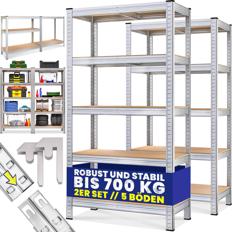 Monzana 2X Schwerlastregal 170x75x30cm 350kg 5 MDF-Platten Regal Lagerregal Kellerregal Steckregal Werkstattregal