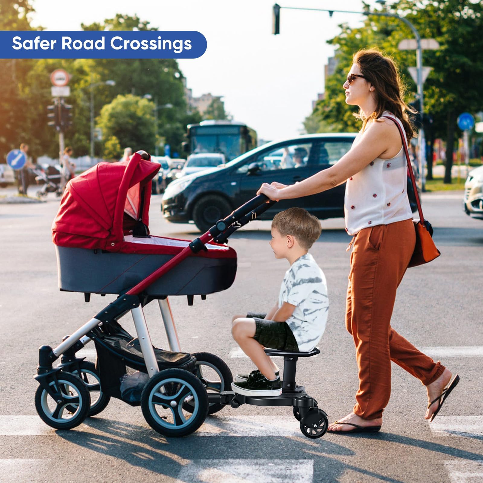 ENERHUB Buggy Board mit Sitz, Buggy Board für alle Kinderwagen, Trittbrett Mitfahrbrett universal, Kiddy Board für Kinder von 2-6 Jahren, Bearing 25KG (Schwarz)
