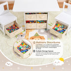 Yorbay Kindertisch mit 2 Stühle, Kinderaktivitätstisch mit Stauraum, 3tlg Kindersitzgruppe, Sitzgruppe für Kinder, Maltisch für Kinderzimmer, Spielzimmer, Vorschüler, Kindermöbel (Weiß)