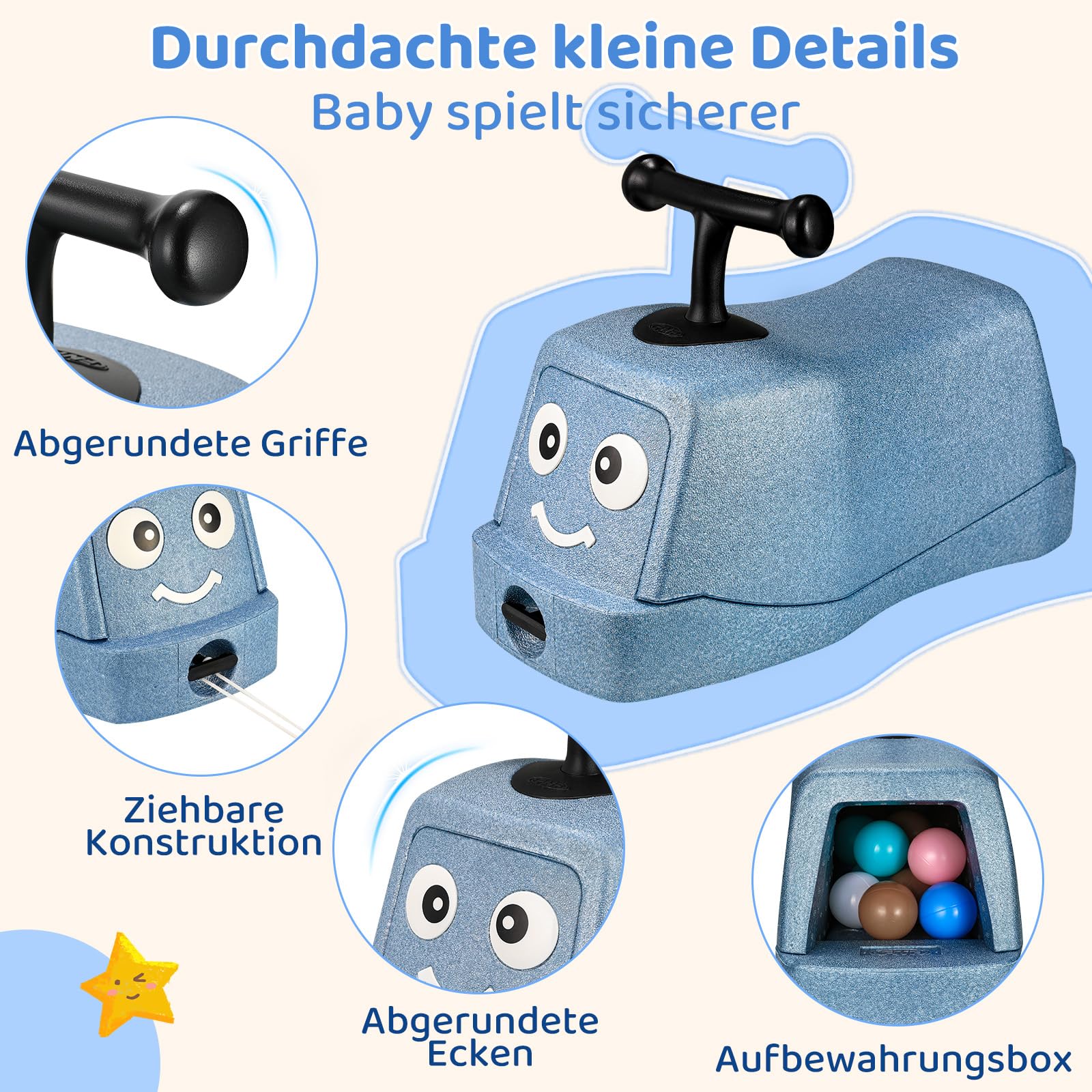 MAMIZO 5 in 1 Rutschauto ab 1 Jahr, Babyrutscher mit 4 PCs 360° Geräuschlose Räder, Babyroller bis 20kg, Babyrollbrett, EPP, Baby Walker, Wippauto, Rutschfahrzeug, Baby Spielzeug Rutschauto, Blau