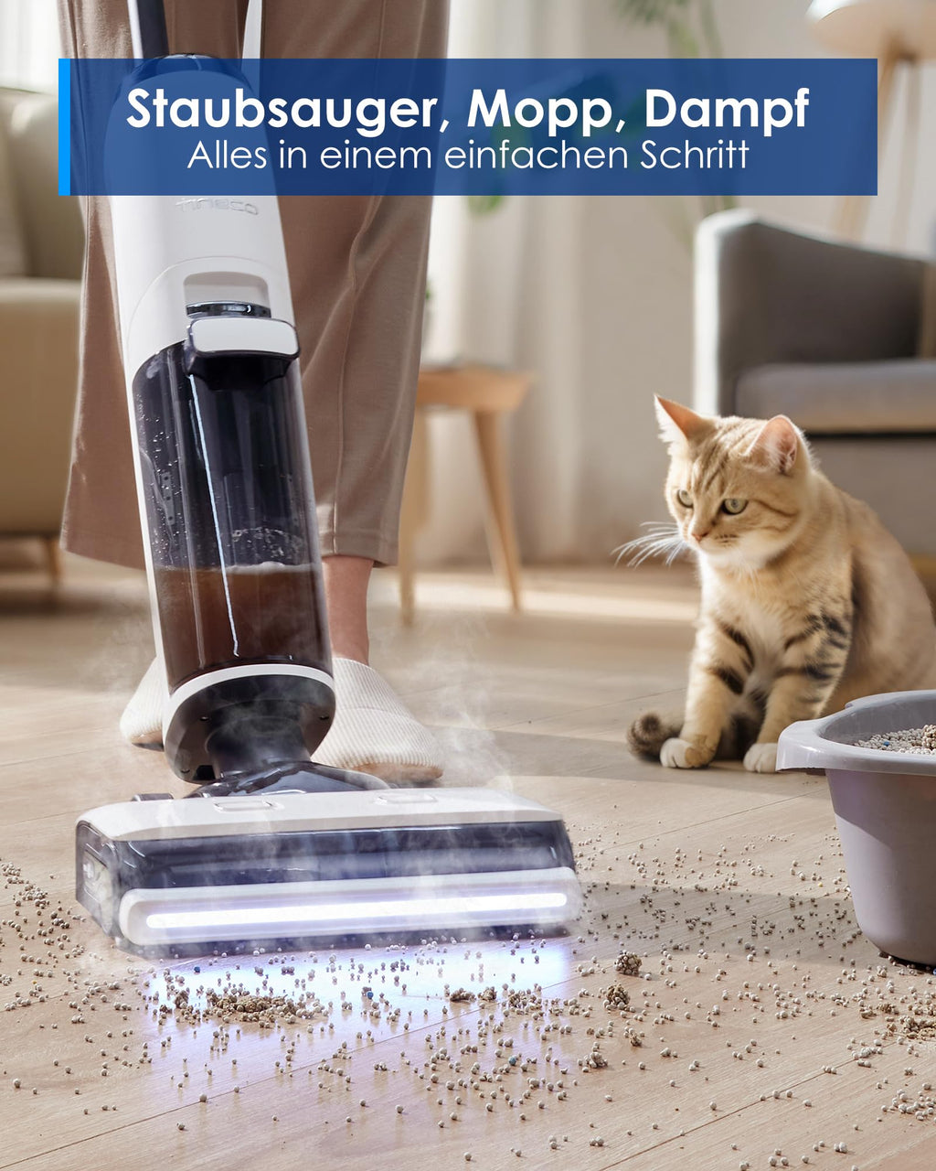 Tineco Floor ONE S7 Steam Schnurloser Dampfreiniger, Dampfmop für Verschmutzungen auf Hartböden mit Digitalanzeige, Selbstreinigung, Kantenreinigung, Vorwärtsantrieb, sicher für Kinder und Haustiere