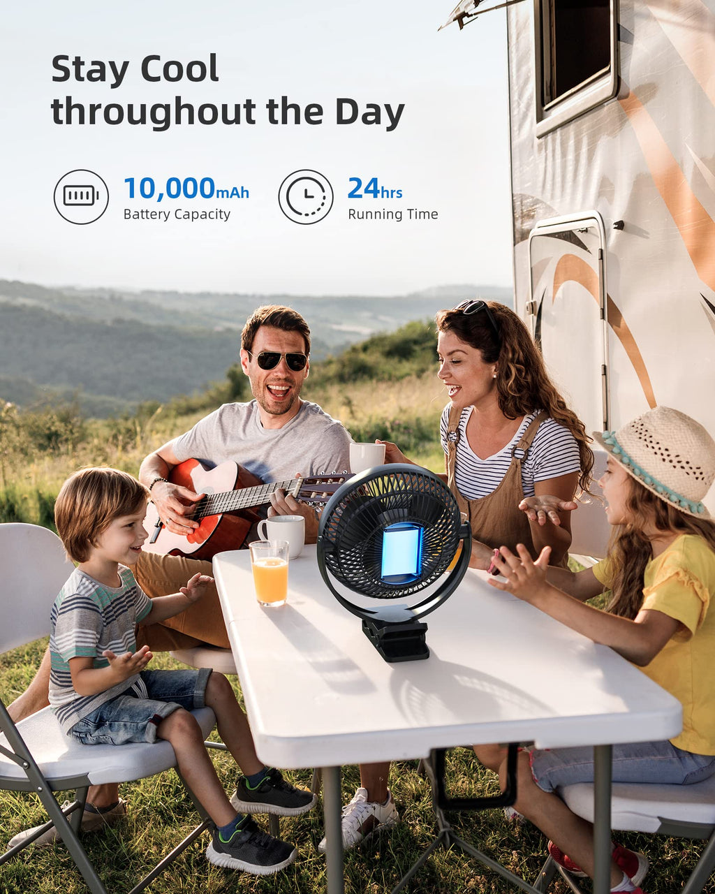 Koonie 10000 mAh Clip Ventilator, 20cm Tragbarer USB Ventilator Grow mit Akku, 4 Geschwindigkeiten & 360° Drehung, Leise Wandventilator,Tischventilator für Zuhause, Büro, Kinderwagen, Camping,Growzelt