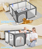 Dripex Laufstall Baby 124x124cm, Laufgitter Baby, Laufstall mit atmungsaktivem Netz, Laufgitter 210D Oxford Gewebe, Playpen, kinderlaufstall, Dunkelgrau