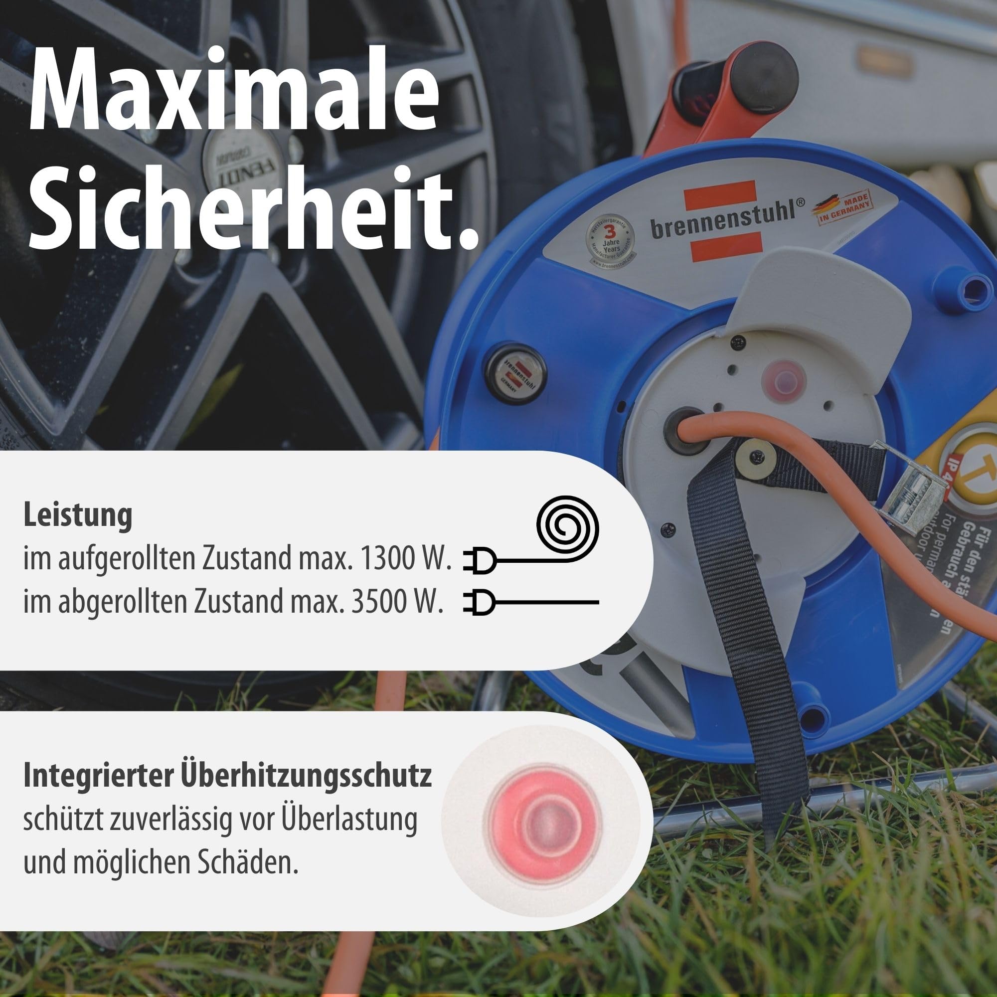Brennenstuhl Camping-Kabeltrommel / CEE 230V Kabeltrommel 25m (H07RN-F 3G2,5 in orange, CEE-Winkelkupplung inkl. Schutzkontakt-Kombisteckdose, für den ständigen Einsatz außen IP44, Made in Germany)