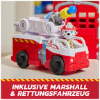 PAW PATROL – Fire Rescue Feuerwehr-Station mit Licht- und Soundeffekten, Wasserkanone, Rutschstange und Startrampe, ca. 38 cm, inkl. Marshall-Figur und Feuerwehrauto, für Kinder ab 3 Jahren