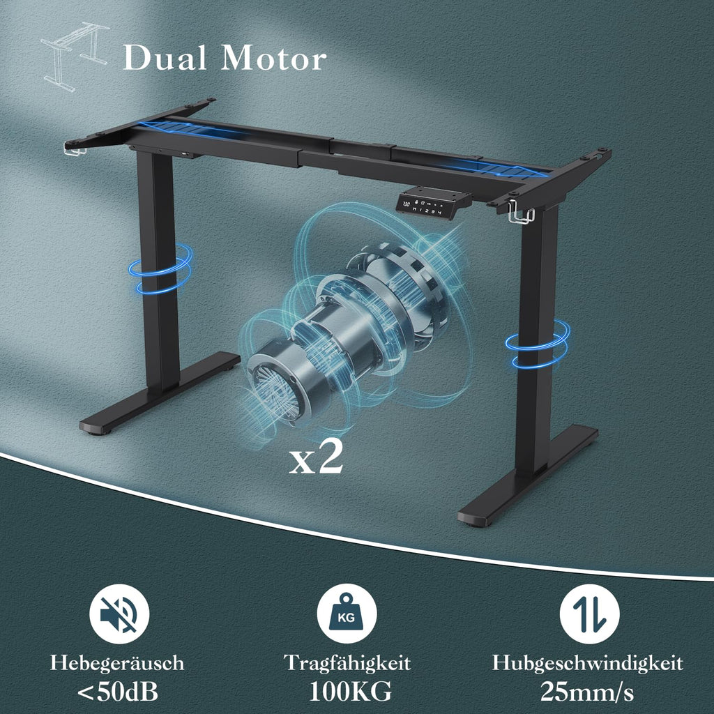 JUMMICO Dual-Motor Tischgestell Höhenverstellbar mit USB-Buchse und Kabelwanne, Elektrisch Höhenverstellbarer Schreibtisch Gestell mit Rollen (Schwarz)