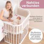babybay Original Beistellbett aus massivem Buchenholz/kompakt & verwandelbar/Kinderbett Höhe stufenlos verstellbar/mitwachsendes Babybett (weiß lackiert) / inkl. Matratze, Gitter, Rollen