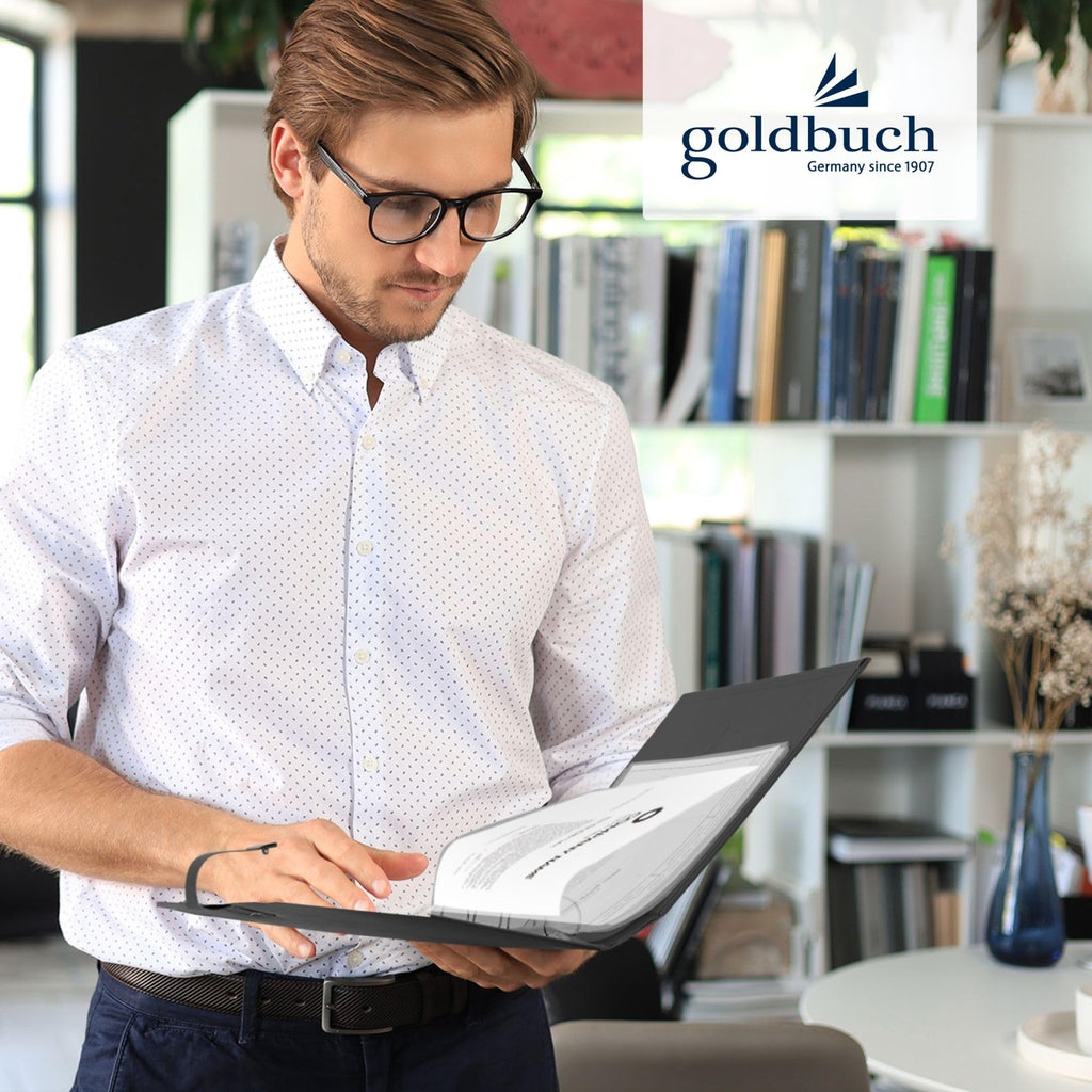 goldbuch Dokumentenmappe, Bologna, 27,5 x 34 cm, Inklusive 5 Sichthüllen, Erweiterbar, Mit Schloss, Kunstleder, Schwarz, 53523