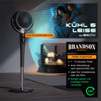 Brandson - Standventilator 3D mit ECO DC Motor – sehr leise – Preisträger 2025-60% Energieeinsparung – Ventilator mit 24 Geschwindigkeiten – horizontale und vertikale Oszillation – Fernbedienung