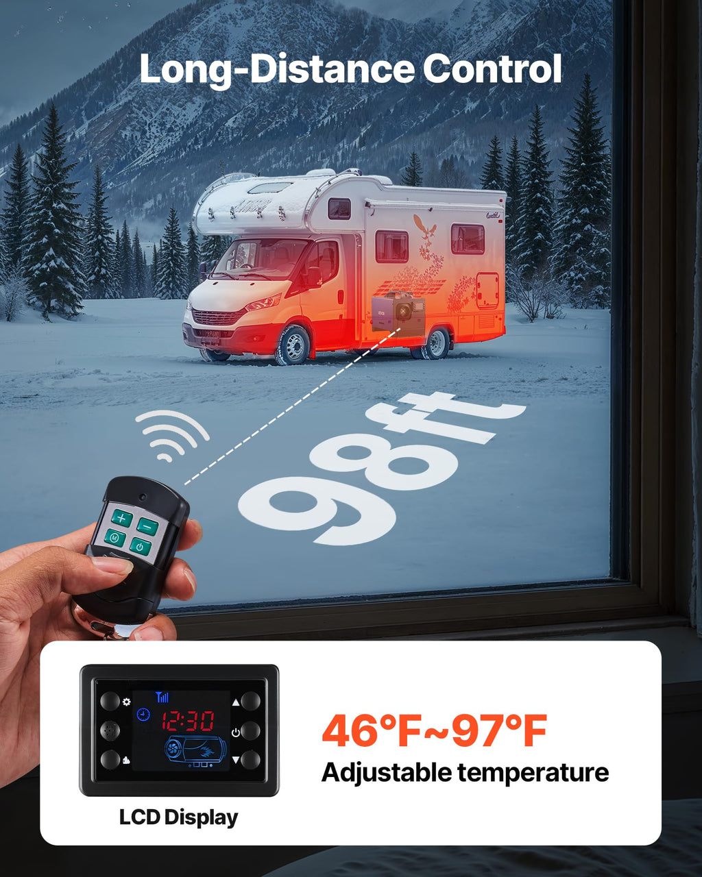 VEVOR Dieselheizung Lufterhitzer 8 kW DC 12 V/24 V tragbare Standheizung mit Fernbedienung & LCD-Bildschirm & Griff, geringe Geräuschentwicklung, 5 L Kraftstofftank für LKW Wohnmobile SUV Traktor