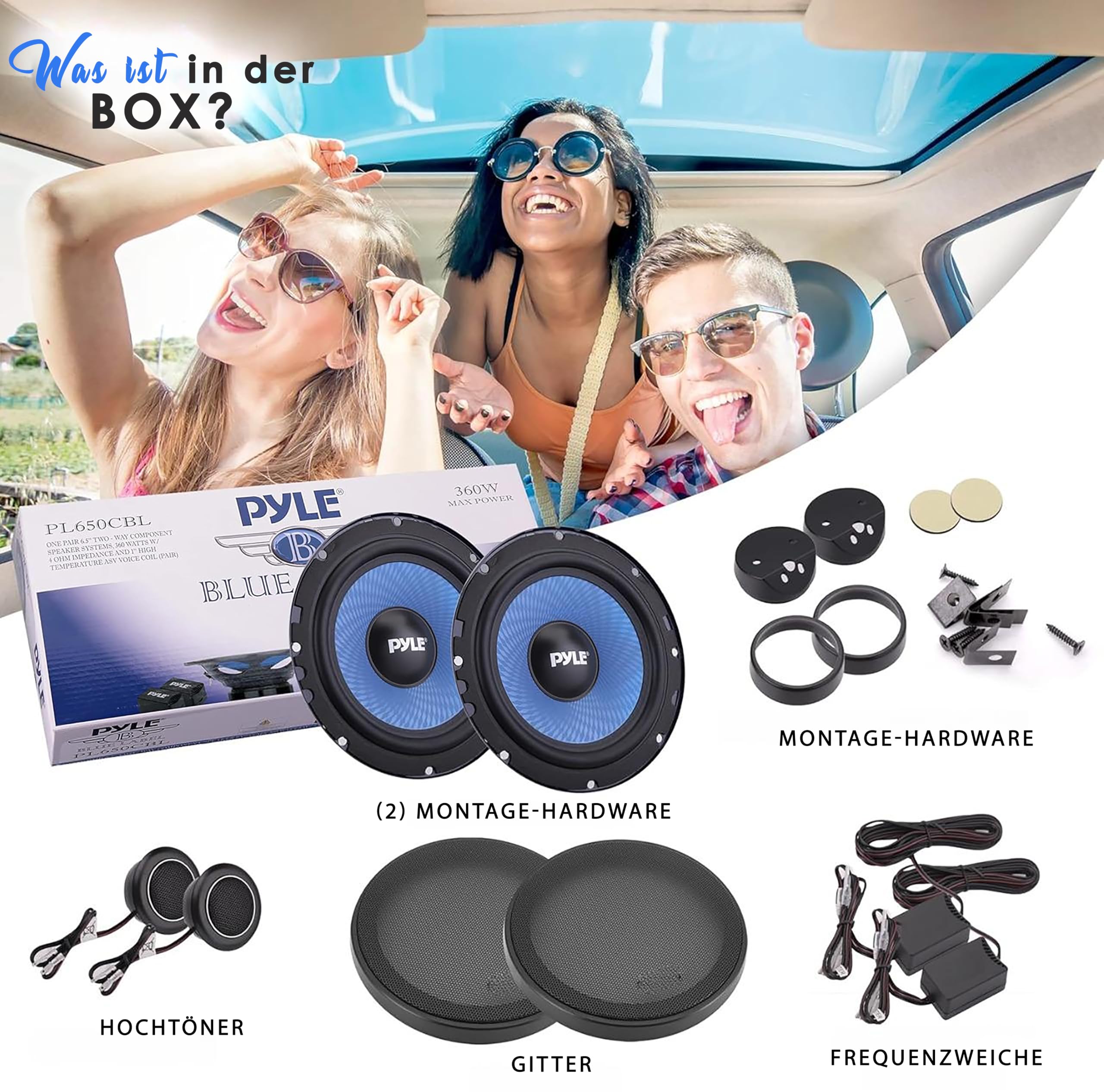 Pyle Auto Lautsprecher Set 15,2 cm x 20,3 cm, 3-Wege Lautsprecher Boxen, 360W, 91 dB, Einbaulautsprecher mit ASV-Spule, Autolautsprecher mit Piezo Hochtöner ¾" , Komplettset mit Installationszubehör