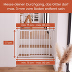 hauck Open N Stop 2, Schwarz - Kinderschutzgitter Hundegitter, Verstellbare Breite 75-80 cm, 77 cm Hoch, Beidseitige Einhand Öffnung, ohne Bohren, für Innen