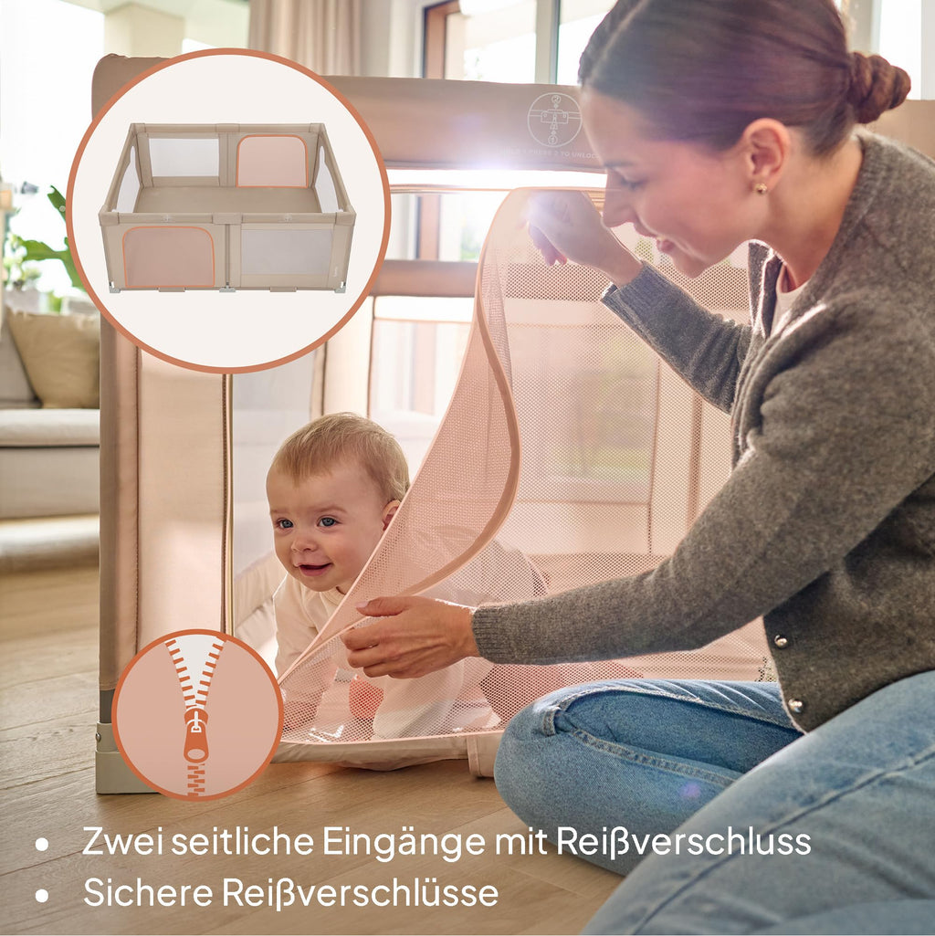 Lionelo Kinderlaufgitter 150 x 180 x 75 cm Florence Easy Fold, atmungsaktives Netz, sicher, tragbar, einfach zusammenklappbar, 2 Eingänge mit Reißverschluss, Reisetasche