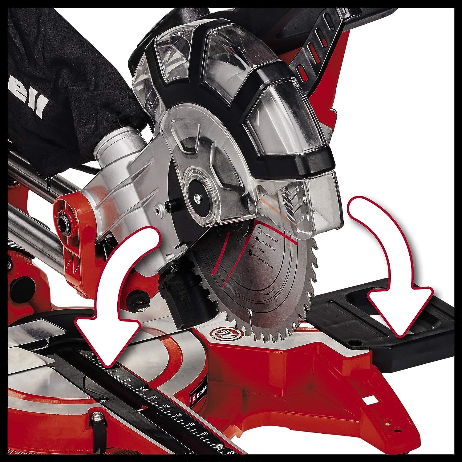 Einhell Zug-Kapp-Gehrungssäge TC-SM 2131/2 Dual (1800 W, max. 62 mm x 310 mm Schnitttiefe/-breite, Ø 210 mm Sägeblatt, beidseitig neigbarer Sägekopf, Zugfunktion, Laser)