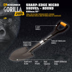 Roughneck Gorilla Scharfkantige Mikroschaufel, Robustes Rundblatt, kurzer Stiel zum Schneiden, Graben und Öffnen von Schüttgutsäcken in kleinen, kompakten Räumen – 690 mm (27 Zoll)