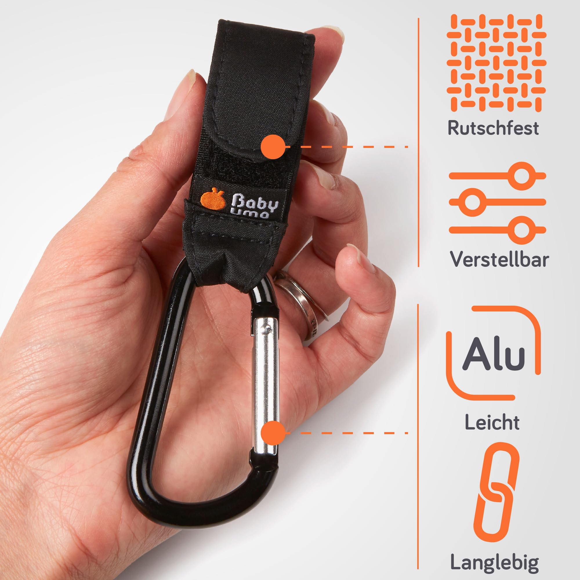 Baby Uma Kinderwagenhaken (2er-Pack) - Universelle Kinderwagen Haken für Taschen, Rutschfeste Klettverschlüsse, Stabile Karabinerhaken mit 5 kg Tragkraft
