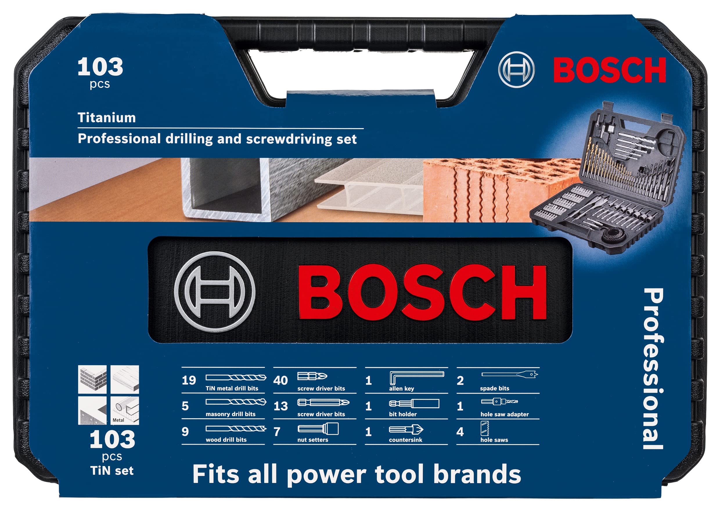 Bosch Professional 103tlg. Bohrer- und Bit Set Titanium Box (für Holz, Stein und Metall, Zubehör Bohr- und Schraubwerkzeuge)