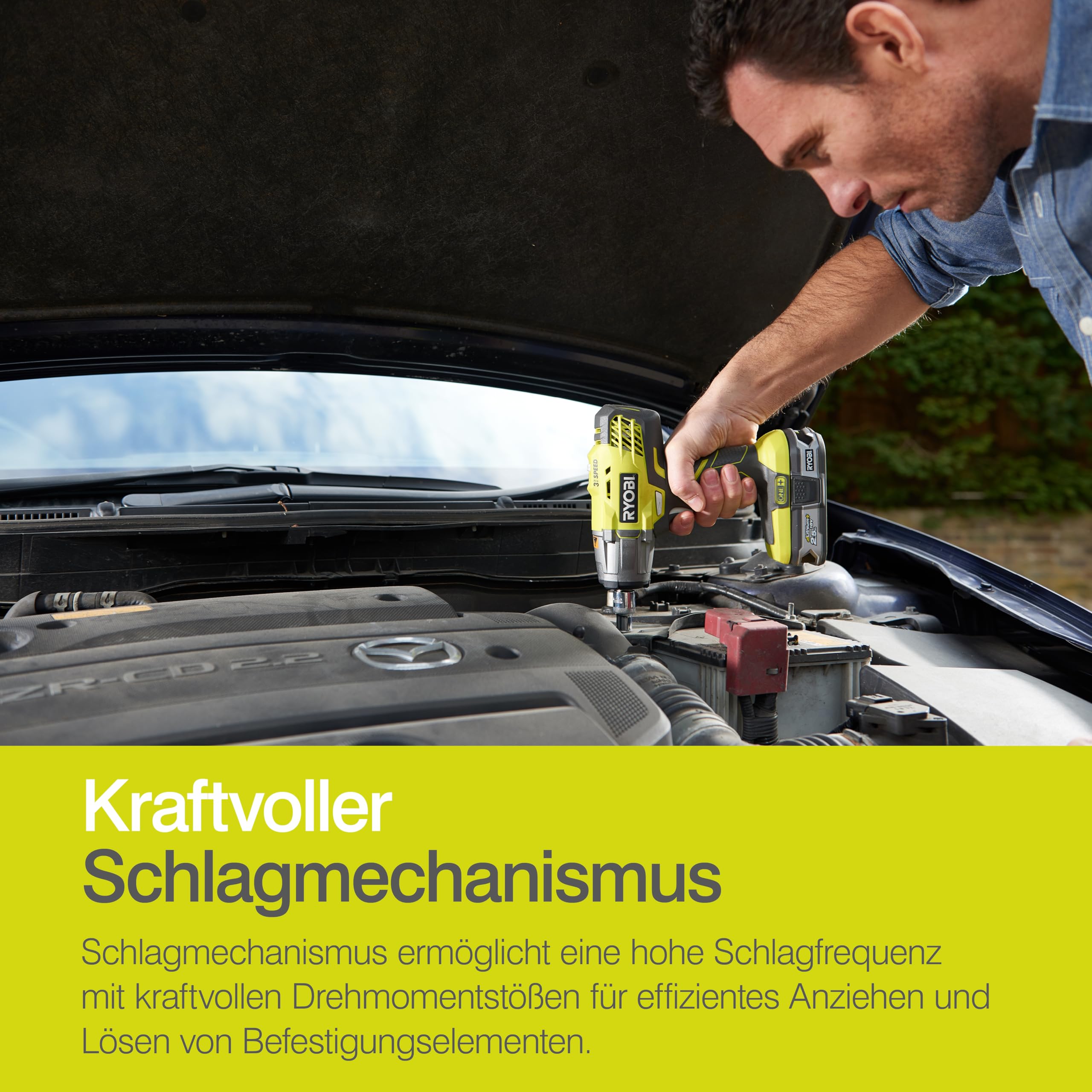 RYOBI 18 V ONE+ Akku-Schlagschrauber R18IW3-0 (max. Drehmoment 400 Nm, 1/2 Zoll Vierkant-Aufnahme, 3 Schaltstufen, Schlagzahl 0-3.200 min-1, LED-Beleuchtung, ohne Akku & Ladegerät im Karton)