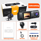 Volam 3 Kanal Dashcam Auto Vorne Hinten und Innen mit Akku, 1080P Dash Cam mit Auto Kamera Parküberwachung, Infrarot Nachtsicht WDR, G Sensor, 170° Weitwinkel Dash Camera mit Rückfahrkamera
