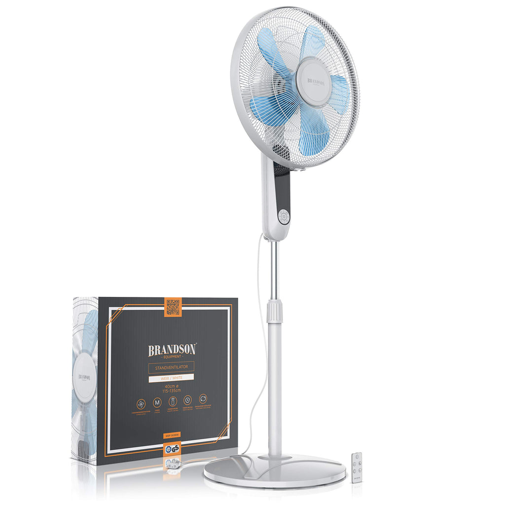 Brandson - Standventilator Silent mit Fernbedienung und Display - mobiler Lüfter - Oszillation 80° - 60 Watt - Ventilator leise - Höhe verstellbar 115-134 cm - Kopf um 35° neigbar