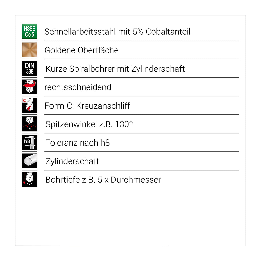 RUKO Spiralbohrer Satz 25 tlg 1–13 mm A215215RO HSS-Co5 Metallbohrer DIN 338 Typ N für Stahl Edelstahl NE-Metalle