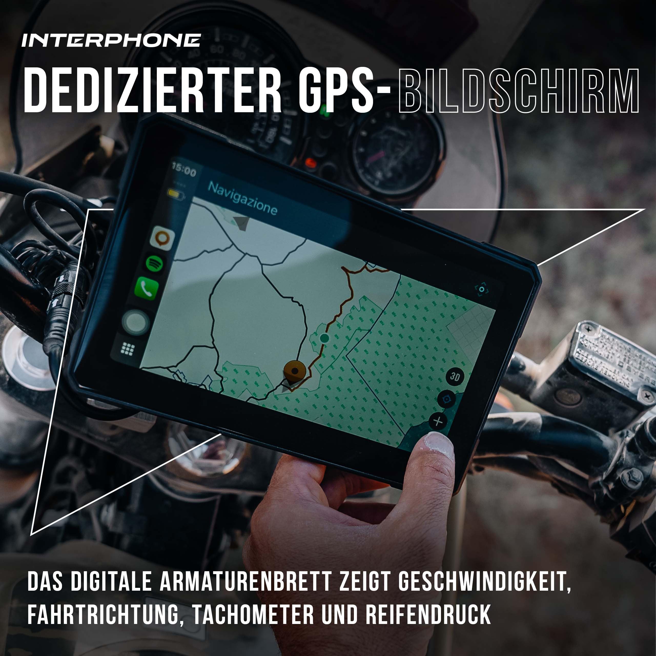 INTERPHONE SYNC70E Essential Motorrad Carplay für Apple und Android – 7 Zoll WiFi- und Bluetooth-Motorrad-Display für Smartphone-Mirroring – Carplay Display mit QUIKLOX- Halterung, IP66 wasserdicht