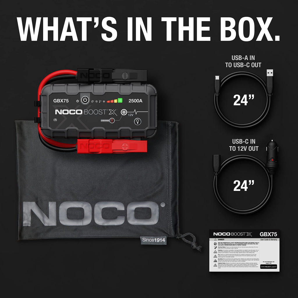 NOCO Boost X GBX75: 2500A UltraSafe Starthilfe Powerbank – 12V Lithium-Starthilfegerät & Starterkabel – Tragbarer Booster für Benziner bis 8,5L & Diesel bis 6,5L
