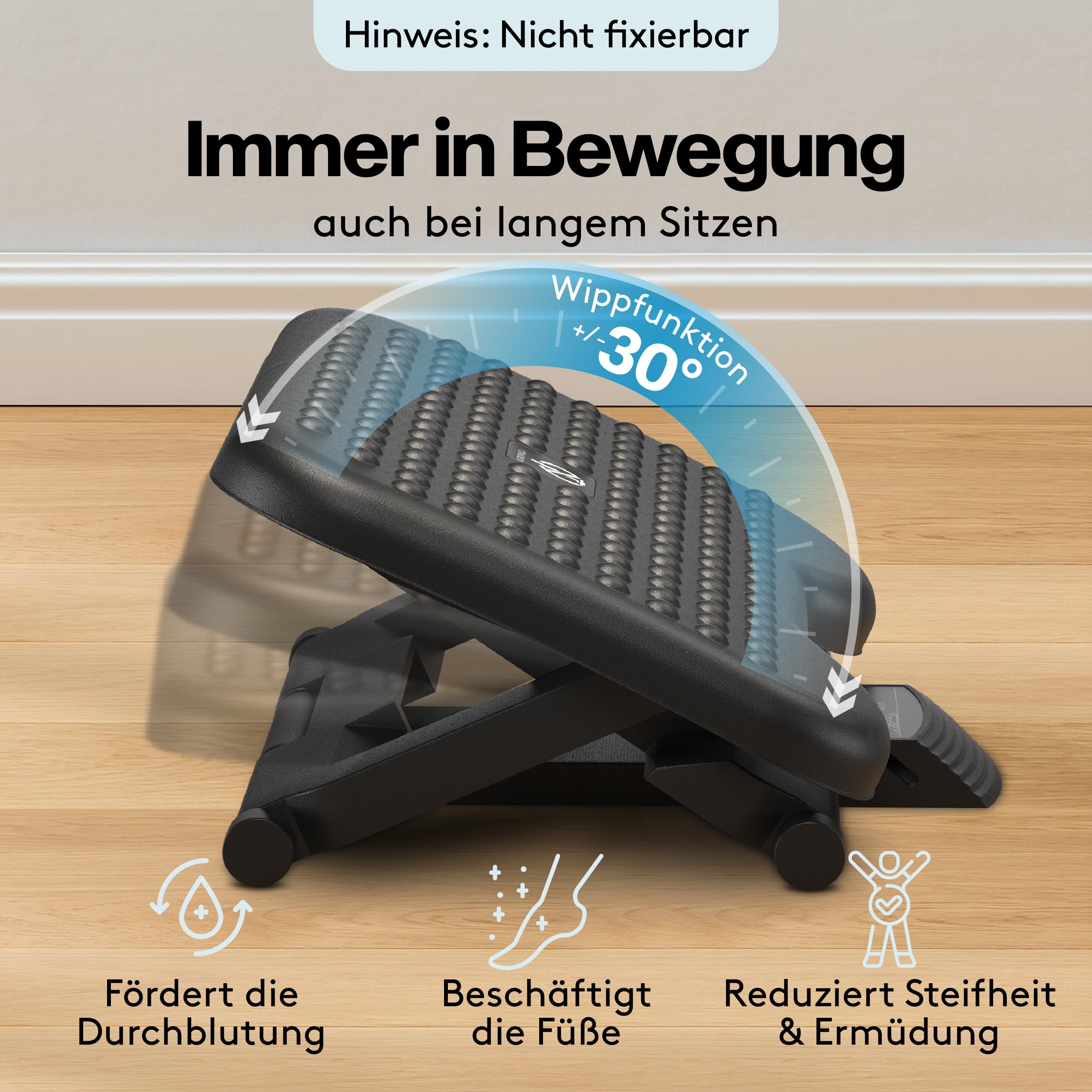 ACROPAQ Fußstütze Schreibtisch - Fußstütze mit 3 verstellbaren Höhen, Massagefunktion, neigbar von -30° bis +30° für maximalen Komfort - Fusshocker, Stehmatte schreibtisch, Fußbank