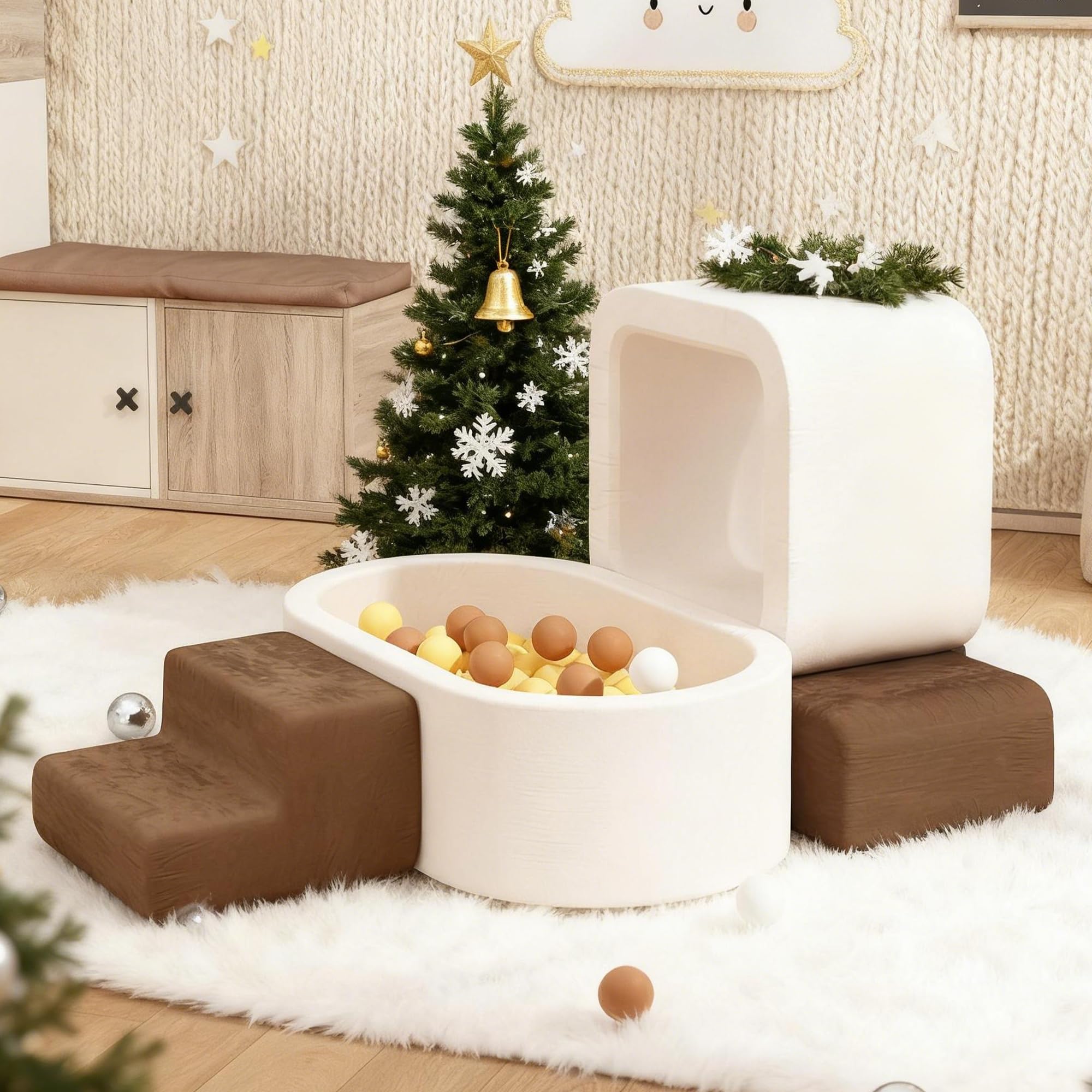 BanaSuper Kinder Softplay-Set, Schaumstoff Bausteine XXL für Kleinkinder, Baby Schaumstoff-Ballgrube (Kein Ball), Kletterblöcke mit Ballpool, Kletter- und Krabbelspielplatz, Montessori-Spielzeug