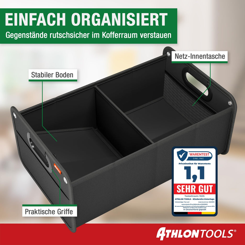 ATHLON TOOLS Kofferraumtasche faltbar - Kofferraum-Organizer, Auto Faltbox, Autotasche - verstärkt und stabil - mit Anti-Rutsch-Klett