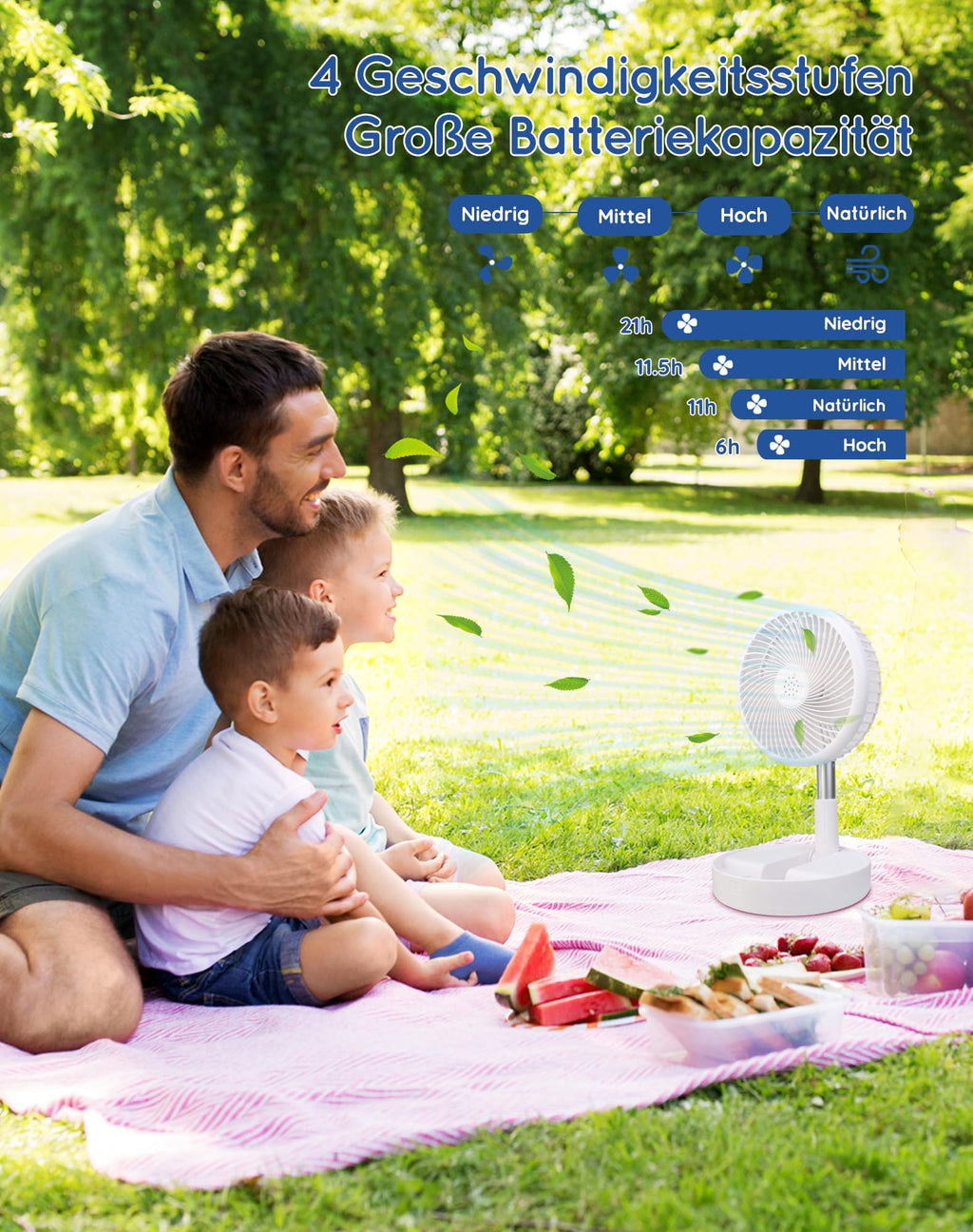 Primevolve 8" Ventilator Faltbarer mit Fernbedienung, 7200mAh Akku USB Standventilator Fan Tragbarer für Outdoor Reise Camping, Tischventilator Leise für Schlafzimmer Büro- Weiß