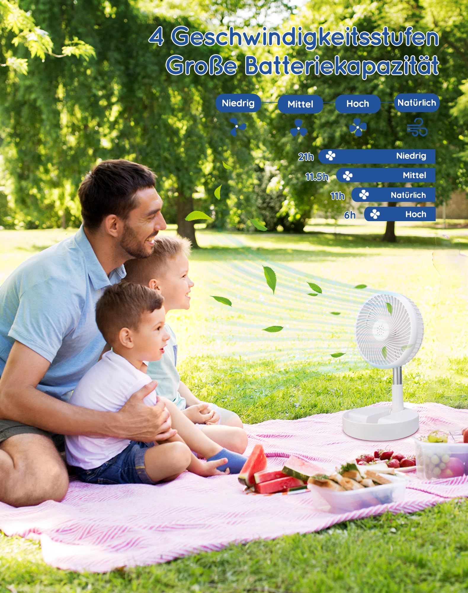 Primevolve 8" Ventilator Faltbarer mit Fernbedienung, 7200mAh Akku USB Standventilator Fan Tragbarer für Outdoor Reise Camping, Tischventilator Leise für Schlafzimmer Büro- Weiß