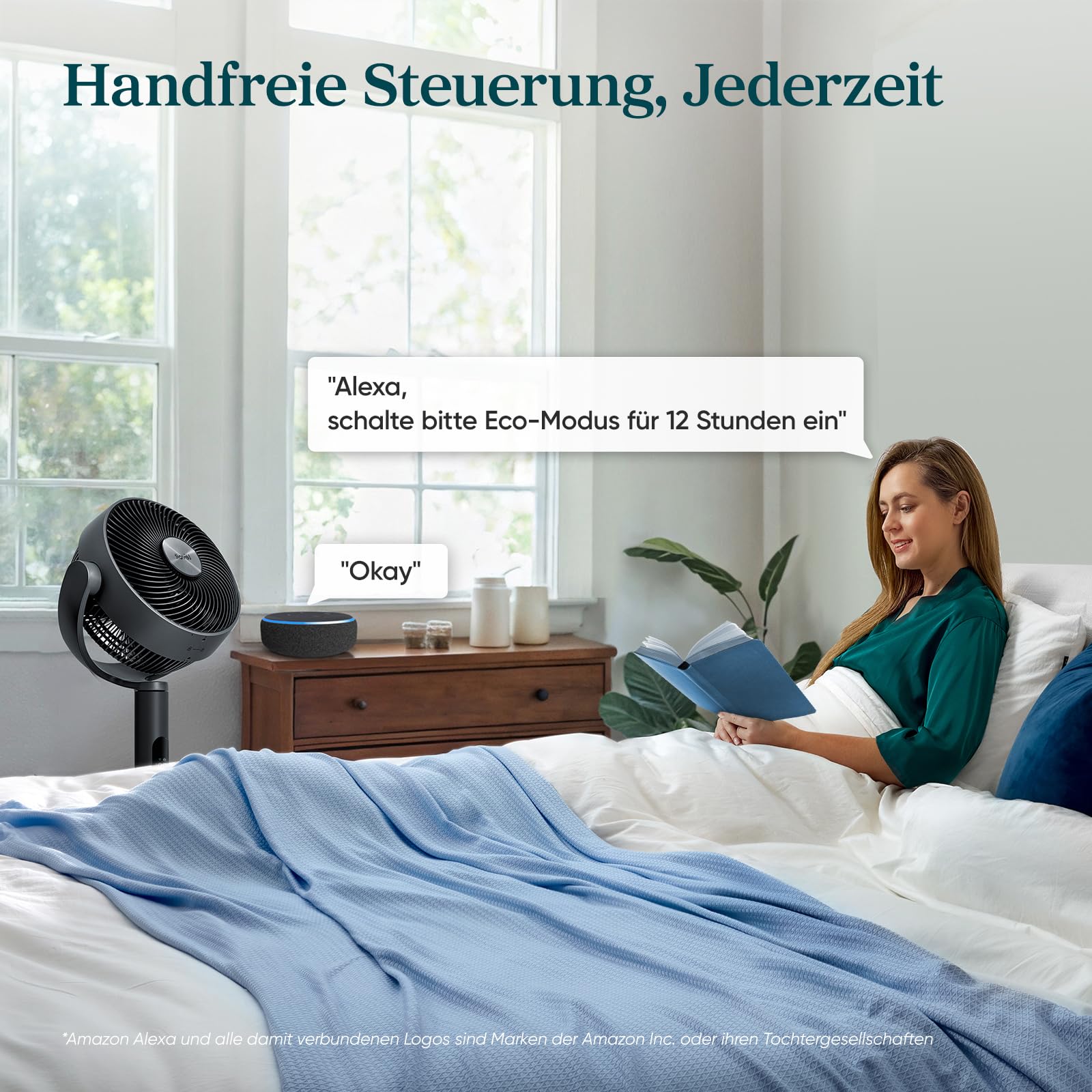 Levoit 20dB Standventilator sehr leise mit intelligenter Steuerung via APP & Alexa, DC Motor mit 30m Wurfweite, Ventilator mit Kühlung, Fan mit Fernbedienung, 4 Modi 12 Stufen 12 Std Timer