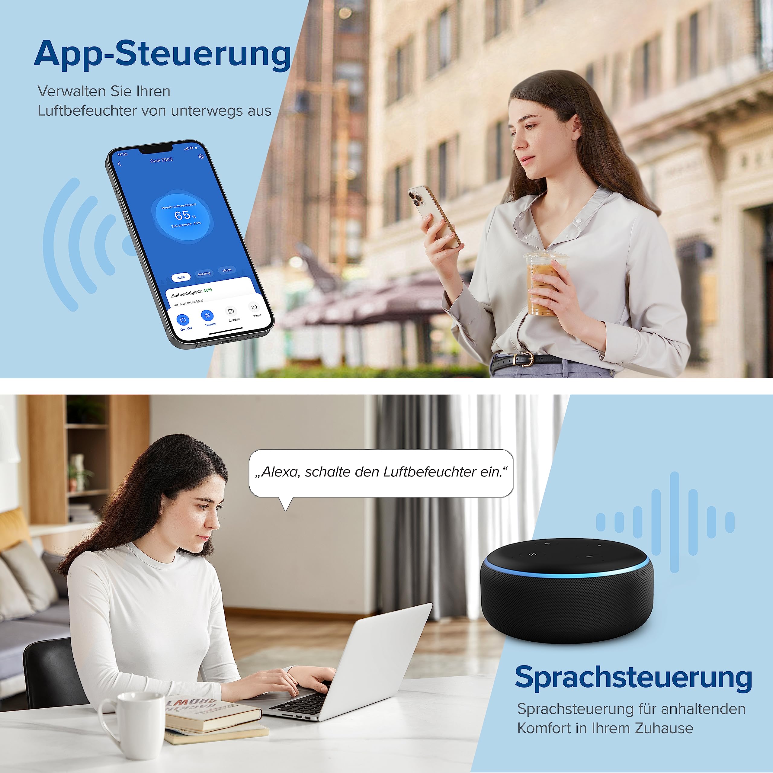 Levoit 19dB leise Top-Fill Luftbefeuchter, Smart Humidifier für Schlafzimmer, Baby, Luftfeuchtigkeit Sensor, Raumbefeuchter mit 360°Drehdüse für Kinderzimmer, Pflanzen, 3 L, Cremeweiß