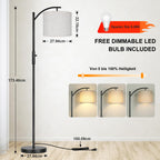 ROTTOGOON Dimmbare Stehleuchte Bogen Stehlampen für Wohnzimmer Stufenlos Dimmbare Moderne Stehlampe mit Leinenschirm Hohe Lampe für Schlafzimmer Büro Esszimmer- Schwarz