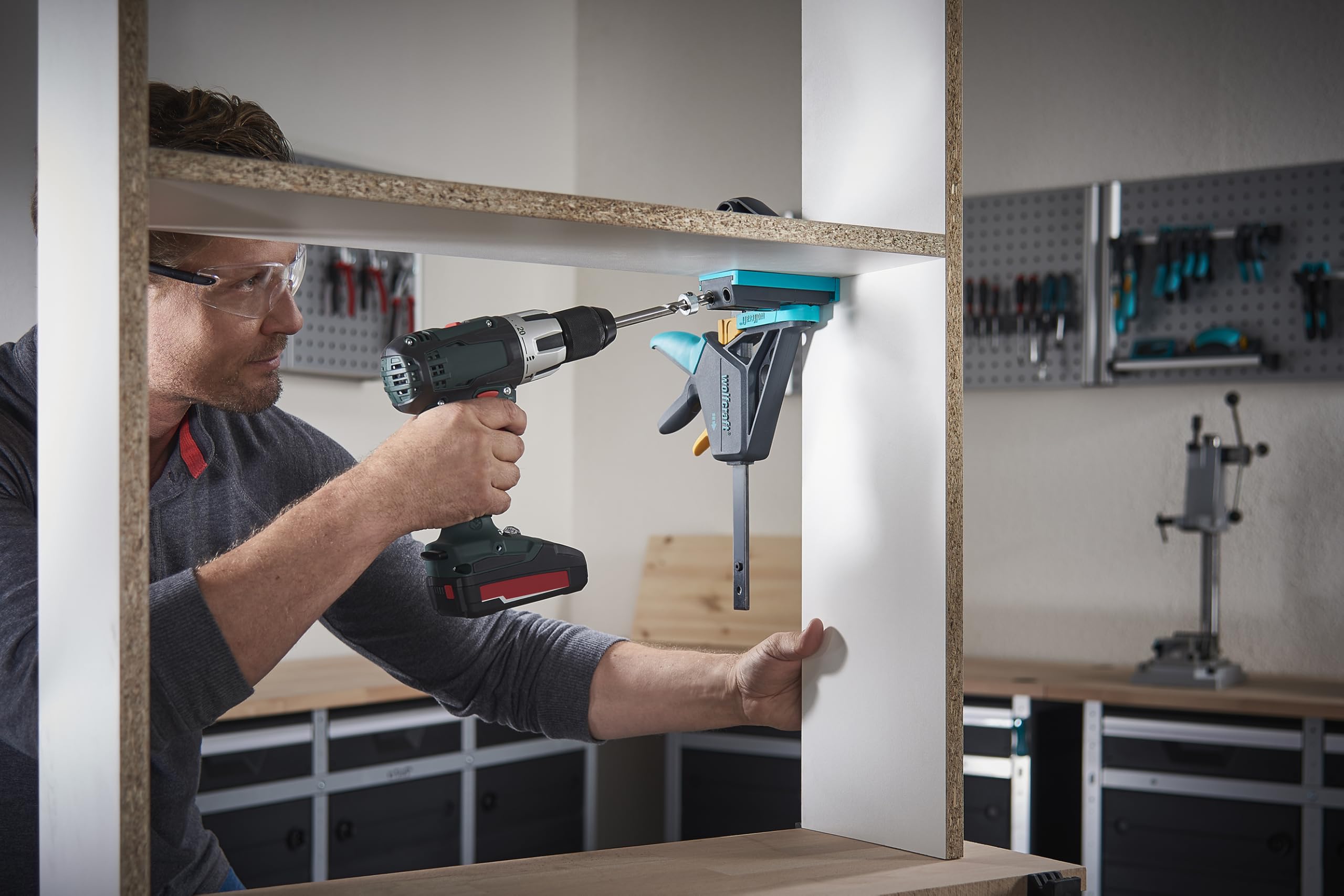 wolfcraft Undercover Jig Set - 4642000 – Bohrschablone und Zubehör für versteckte Holzverbindungen, unsichtbares Verschrauben im Möbelbau - Taschenlochbohrungen - Made in Europe