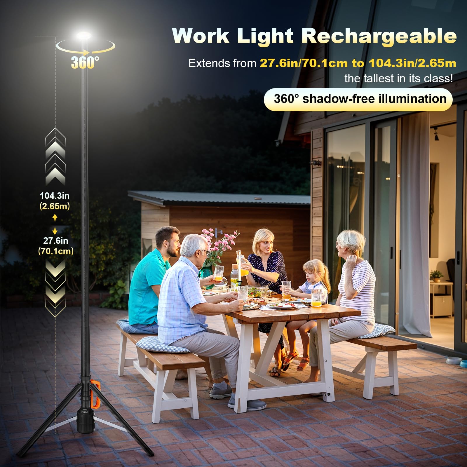 SYLSTAR Baustrahler LED mit Stativ, Akku Strahler mit Fernbedienung &Teleskopständer (2.65M), 3000LM Ultra Bright, 3CCT Dimmbar, 6000mAh Batterie Baustellenlampe für Werkstatt Sport Camping Notfälle