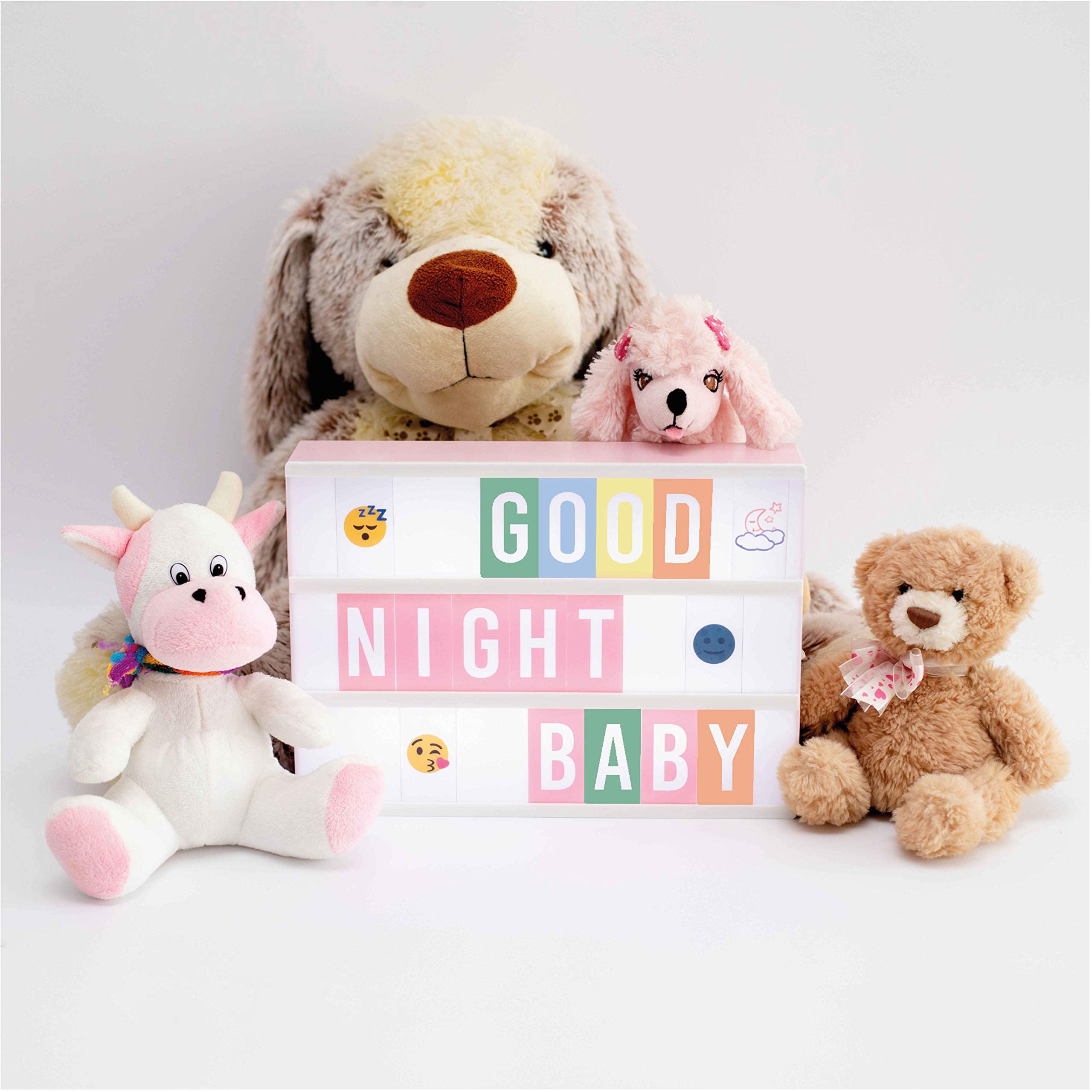 BONNYCO Light Box Rosa A4 mit 400 Buchstaben, Emojis, 2 Stifte, USB, Ä Ö Ü ß Enhalten. Pink Led Lightbox Buchstaben Geschenk für Frauen, Mädchen. Led Leuchtkasten Kinder Schlafzimmer, Wohnzimmer Deko