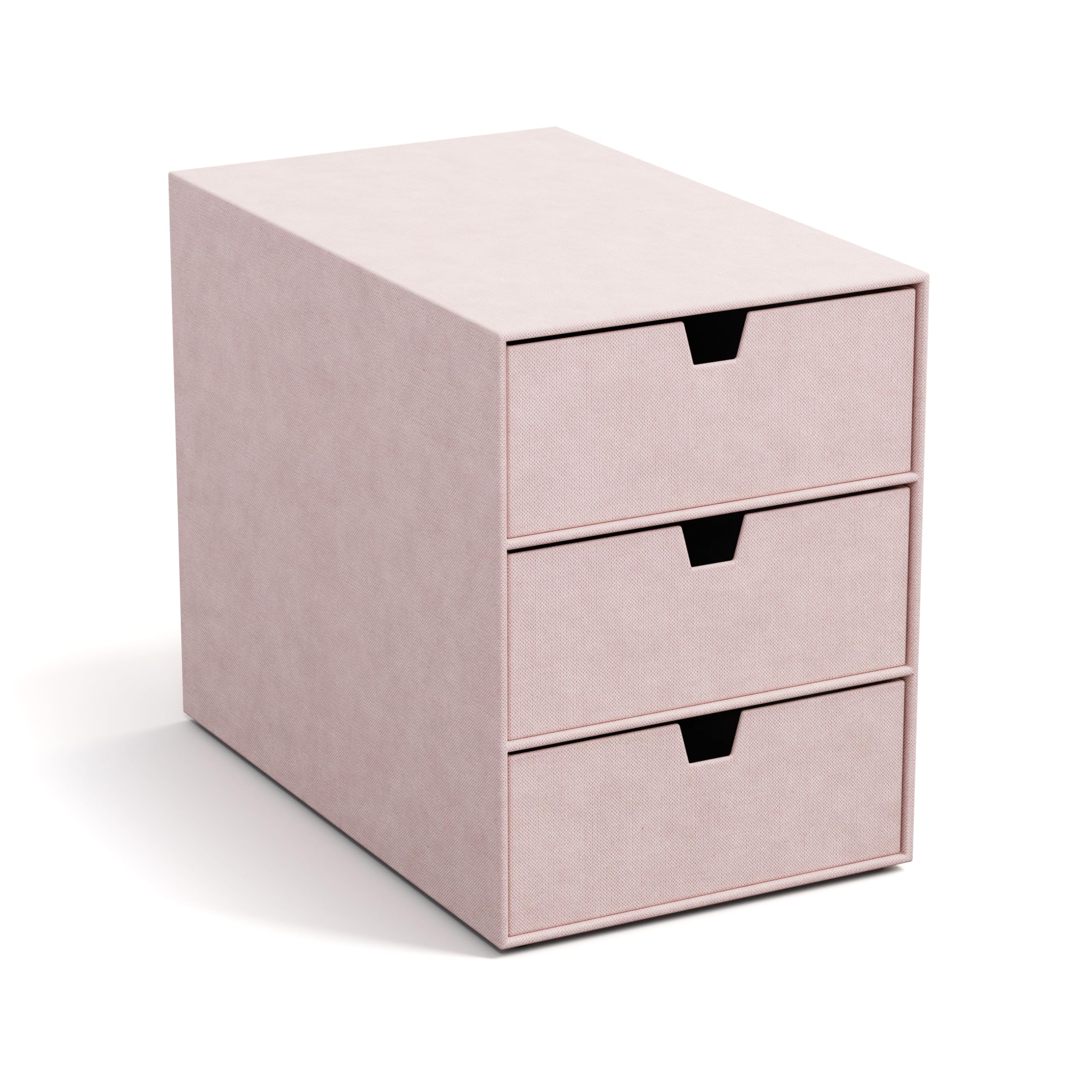 BIGSO INGRID Schubladenbox für Dokumente und Bürobedarf – Schreibtisch Organizer mit 3 Schubladen – Ablagesystem aus 100% recycelter Faserplatte und Papier in Leinenoptik – rosa