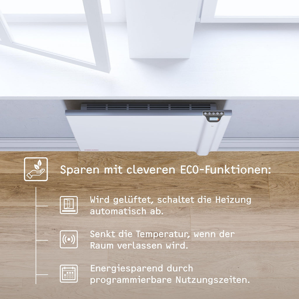 STIEBEL ELTRON Duo Wandkonvektor CND 150, 1,5 kW für ca. 20 m², LC-Display, Wochentimer, Elektroheizung energiesparend, ohne Stecker, 230V Festanschluss, 234815