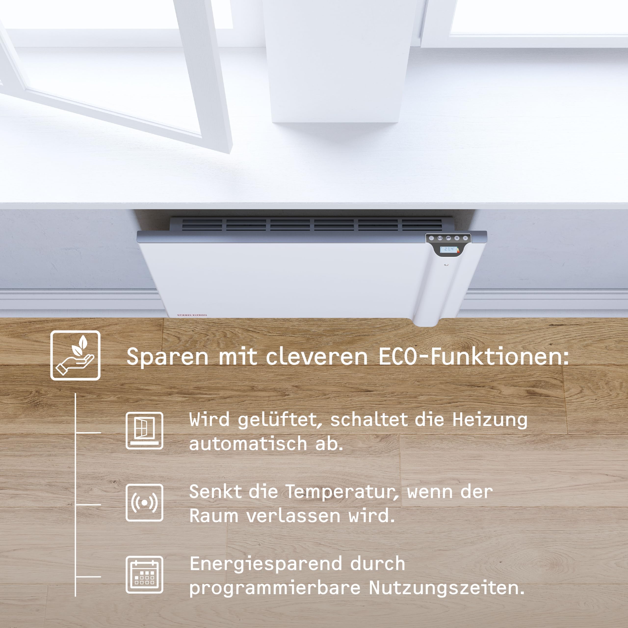 STIEBEL ELTRON Duo Wandkonvektor CND 150, 1,5 kW für ca. 20 m², LC-Display, Wochentimer, Elektroheizung energiesparend, ohne Stecker, 230V Festanschluss, 234815