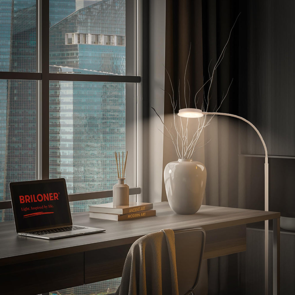 BRILONER - Stehlampe mit Touch, dimmbar, schwenkbar, Memoryfunktion, Leselampe, Wohnzimmerlampe, Schlafzimmer Deko, Deckenfluter, Standleuchte, Stehleuchte, 125,5 x 21 x 45 cm, Beige